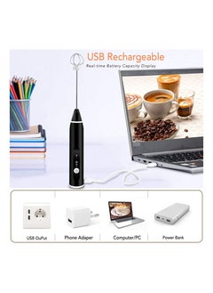 Rock Pow Milk Frother - Hand-Held Electric Whisk Portable Coffee frother USB Rechargeable 3-Speed Milk frother Beverage Mixer for Matcha Cappuccino with 2 Stainless Steel Whisk and 1 Cleaning Brush  - Image 4