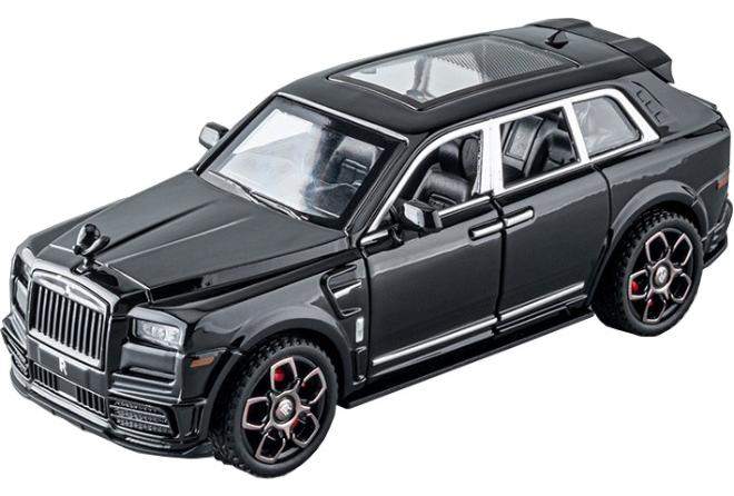 1:36 رولز رويس كولينان نموذج سيارة لعبة ، سيارة لعبة التراجع من سبائك الزنك ، نموذج سيارة سحب الصوت والضوء ، لعبة سبيكة قابلة للجمع سوداء - Image 1