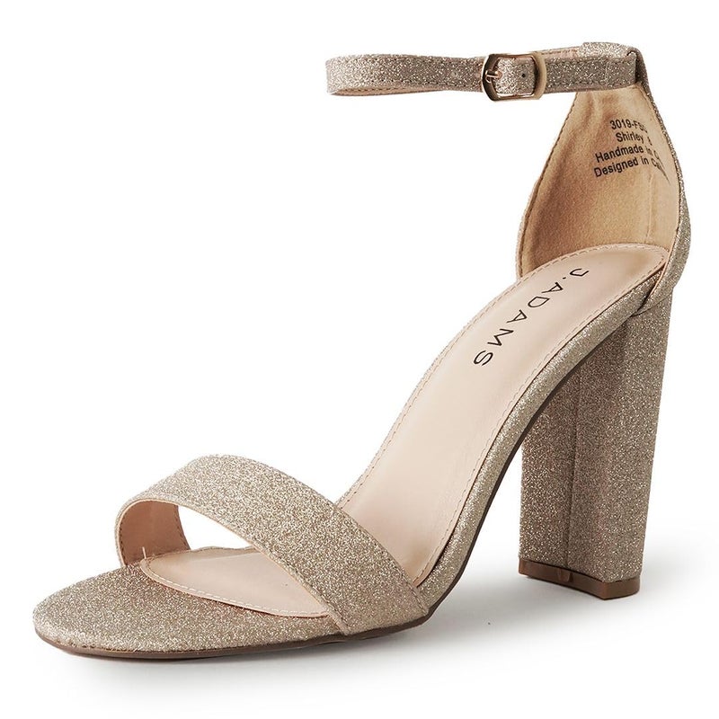 J Adams Shirley Block Heels for Women Strappy Ankle High Heels Dressy Chunky Sandals Wedding Bridesmaid Summer Shoes Comfortable Party Wear