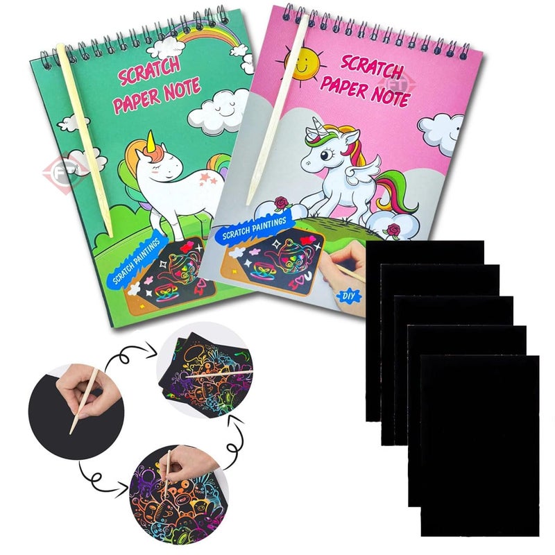 Firstly 2 Scratch Notebooks+ 2 Stylus| Party Bag Fillers for Kids, Prize Box Fillers for Kids Party Kid Party Favours Small Toy for Game Prizes - Image 1