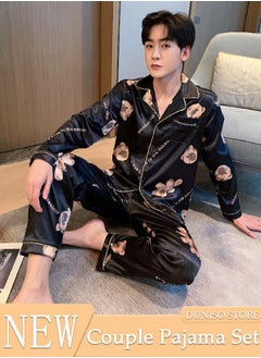 DUNISO 2 Picecs Mens Pajamas Sets Silk Satin Sleepwear Set Home Loungewear Long Sleeve Shirt with Button and Pants  - Image 1