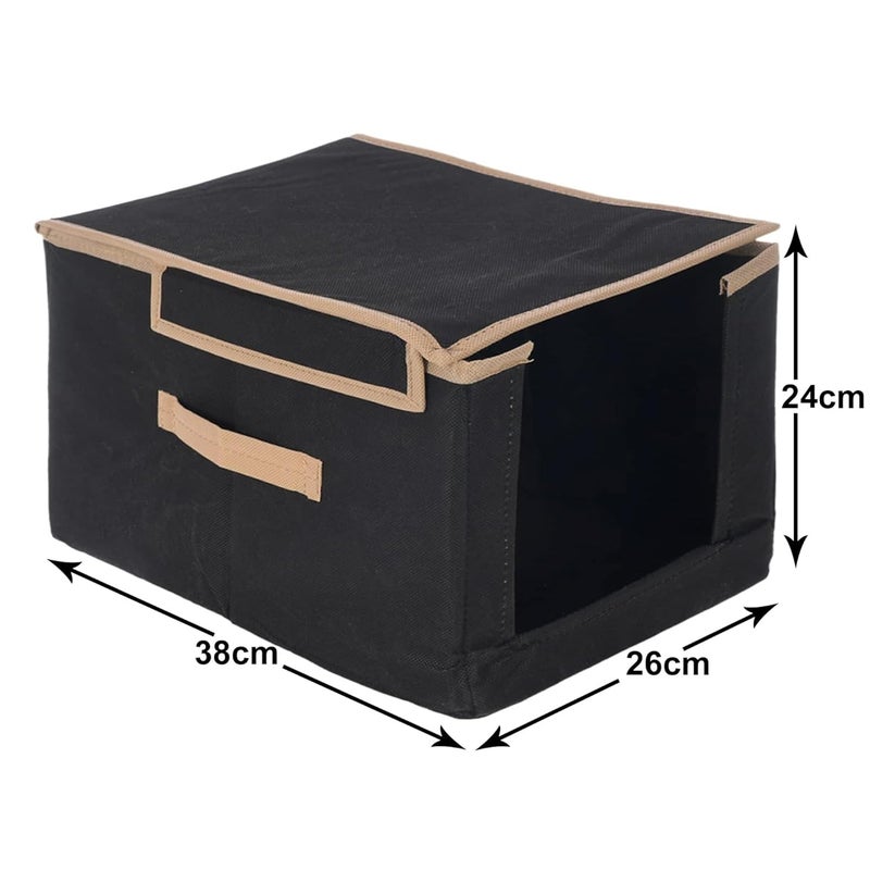 Kuber Industries Kuber Industries Pack of 6 NonWoven Cloth Stacker Wardrobe OrganizerBin With Carrying Handle Lid Black  - Image 3