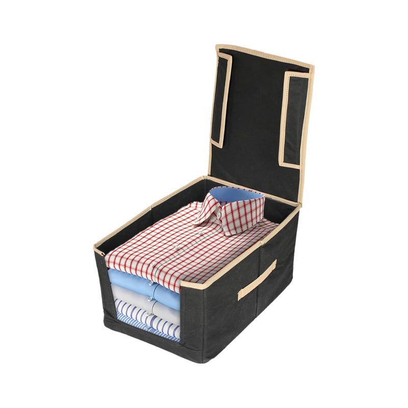 Kuber Industries Kuber Industries Pack of 6 NonWoven Cloth Stacker Wardrobe OrganizerBin With Carrying Handle Lid Black  - Image 4