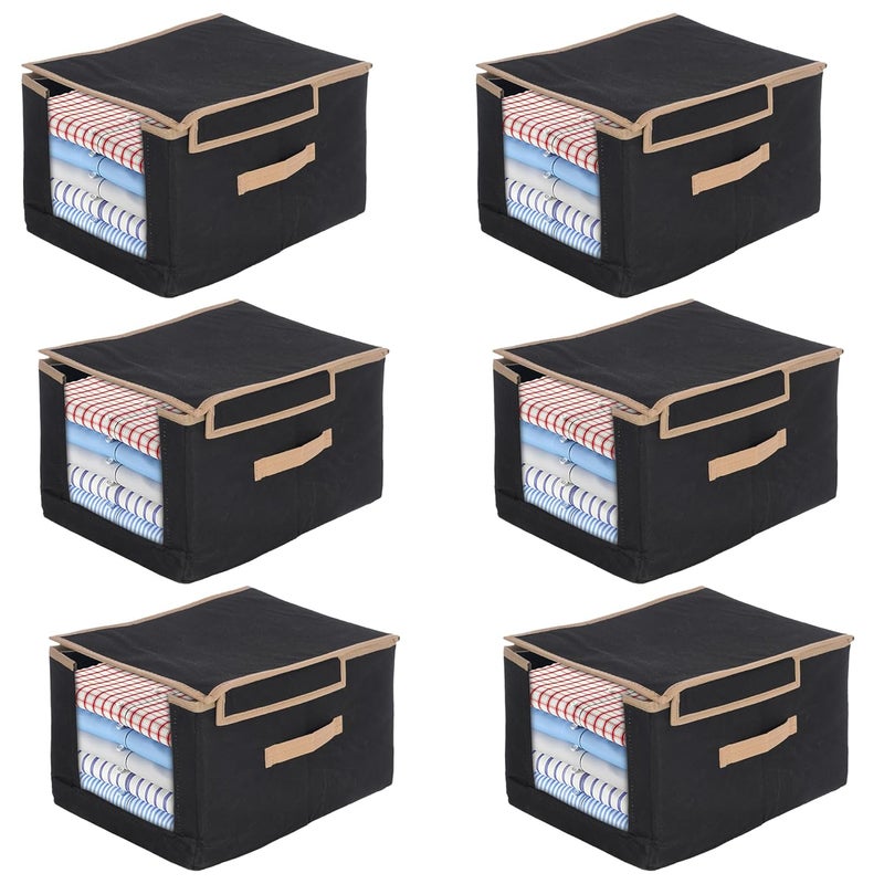 Kuber Industries Kuber Industries Pack of 6 NonWoven Cloth Stacker Wardrobe OrganizerBin With Carrying Handle Lid Black  - Image 1