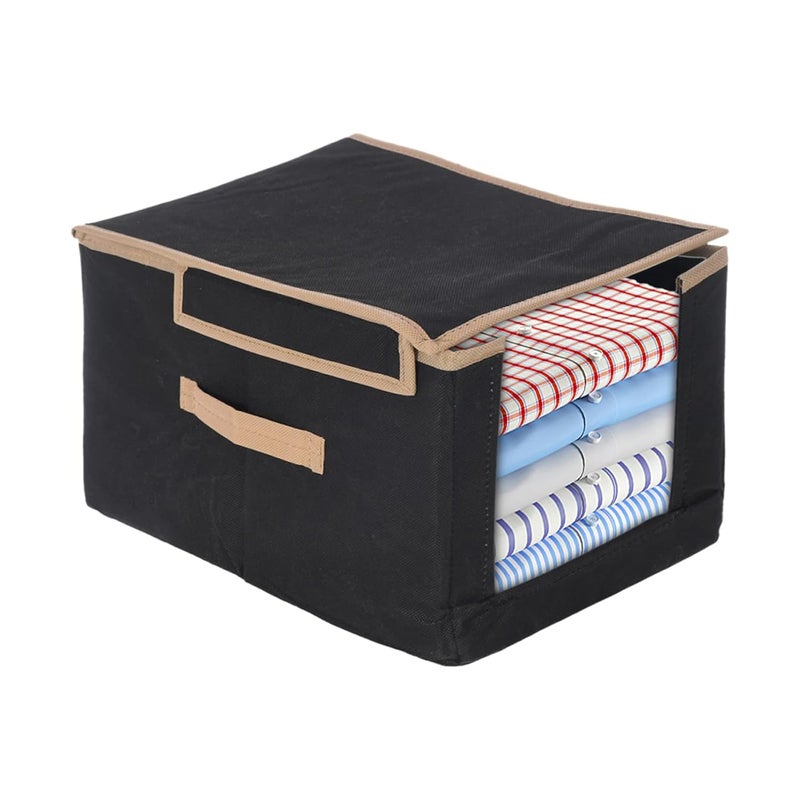 Kuber Industries Kuber Industries Pack of 6 NonWoven Cloth Stacker Wardrobe OrganizerBin With Carrying Handle Lid Black  - Image 2