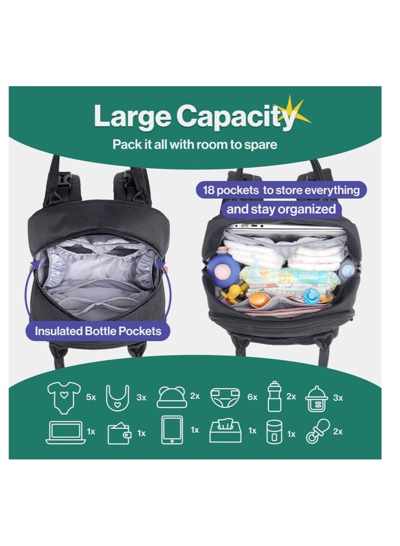 BabbleRoo Diaper Bag Backpack - Tote - Multi function Waterproof Diaper Bag, Travel Essentials Baby Bag with Changing Pad, Stroller Straps & Pacifier Case - Unisex, Blac - Image 4