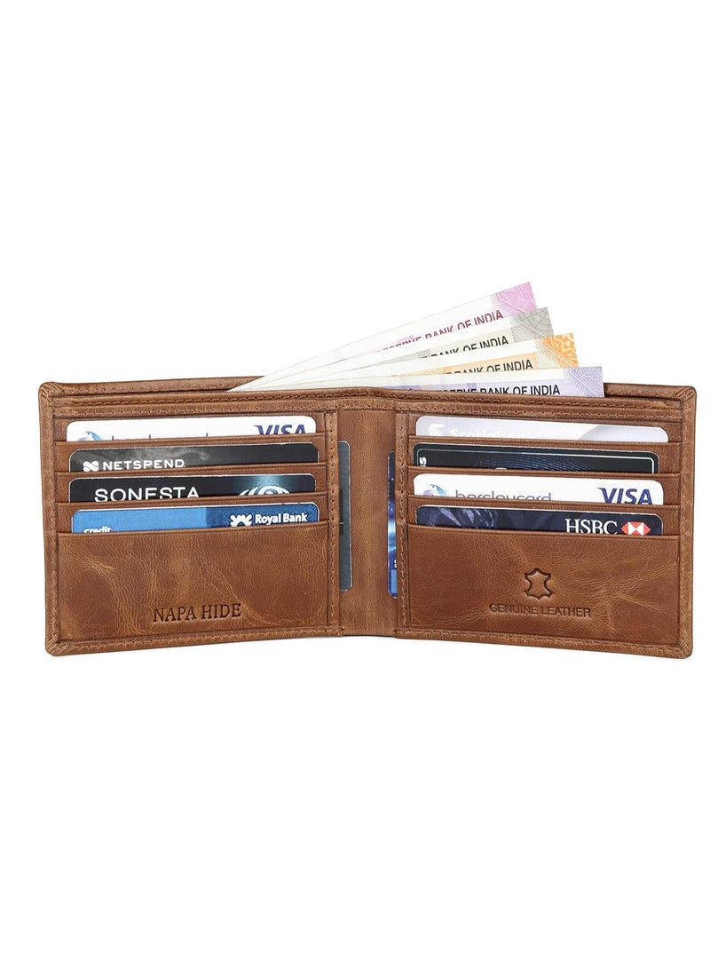 NAPA HIDE Leather Wallet for Men I Handcrafted I Credit/Debit Card Slots I 2 Currency Compartments I 2 Secret Compartments (Tan Crunch) - Image 4