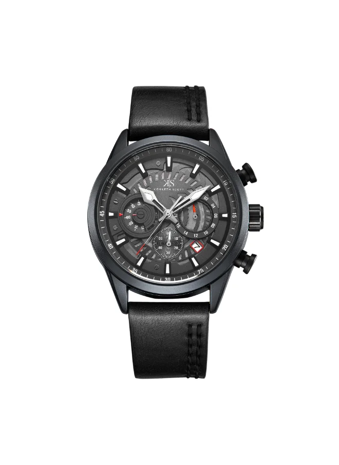 كينيث سكوت Men's Chronograph Display Watch With Black PU Strap - K25107-BLBB