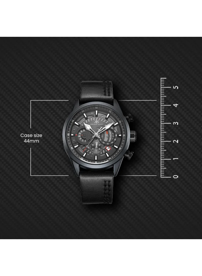 كينيث سكوت Men's Chronograph Display Watch With Black PU Strap - K25107-BLBB