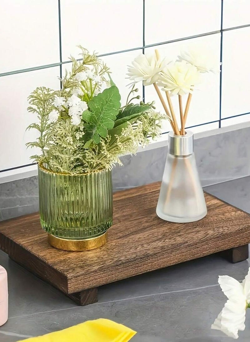 صينية صابون خشبية طبيعية وحامل ديكور – منظم حمام ومطبخ ريفي متعدد الاستخدامات، عرض للعداد للنباتات والشموع والمجوهرات ومستحضرات السبا – صغيرة الحجم مقاومة للماء، ديكور منزلي على طراز المزرعة - Image 4