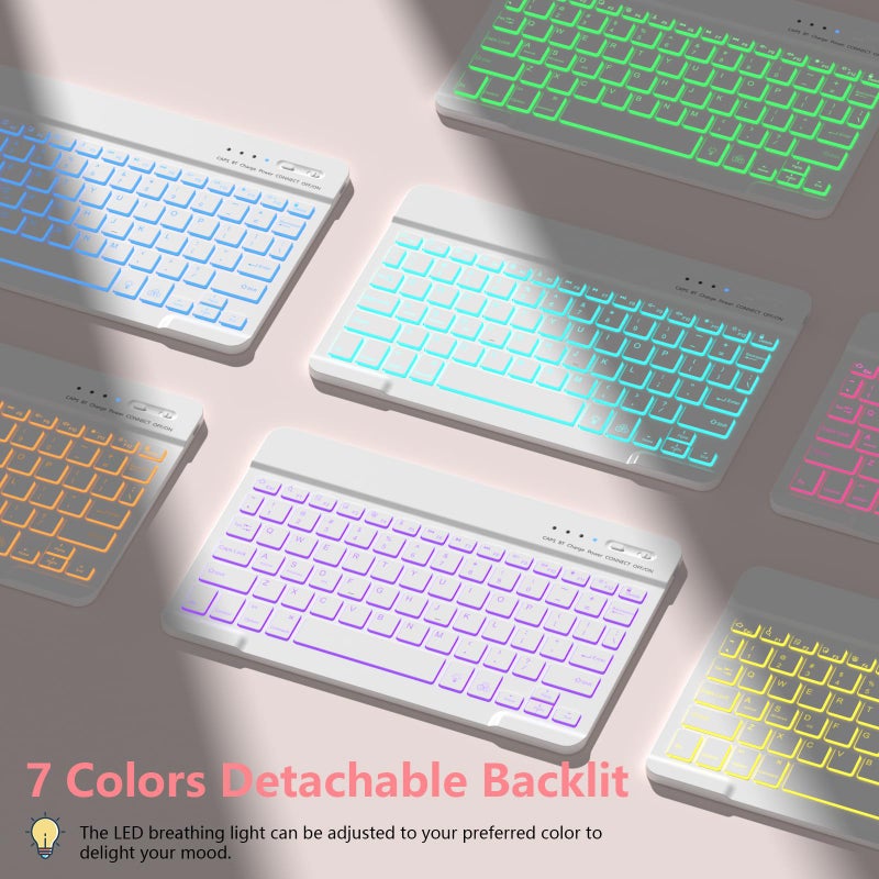 FUWANG Keyboard Case for iPad 9th Generation 10.2 inch 2021 - Detachable 7 Colors Backlit Stand Folio Keyboard Cover for iPad 8th Gen/7th Gen/iPad Pro 10.5"/iPad Air 3rd Gen, with Pencil Holder - Image 4