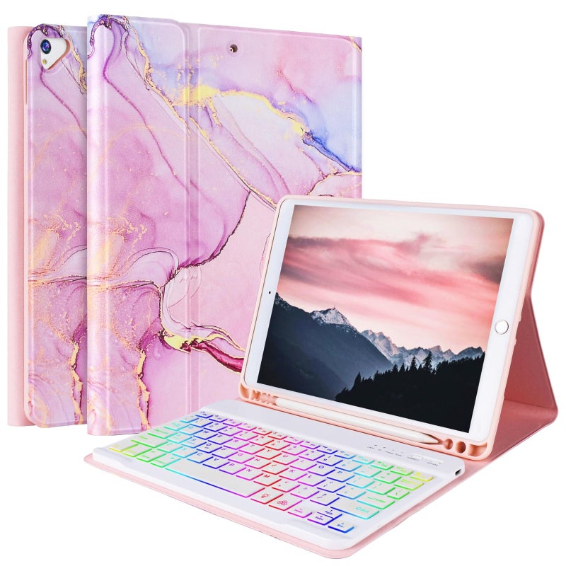 FUWANG Keyboard Case for iPad 9th Generation 10.2 inch 2021 - Detachable 7 Colors Backlit Stand Folio Keyboard Cover for iPad 8th Gen/7th Gen/iPad Pro 10.5"/iPad Air 3rd Gen, with Pencil Holder - Image 1