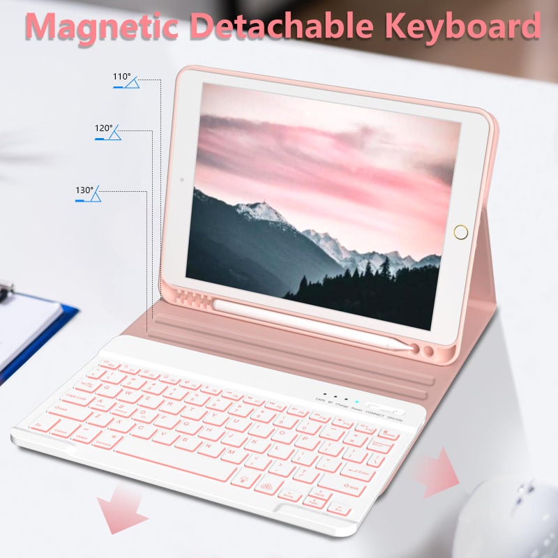 FUWANG Keyboard Case for iPad 9th Generation 10.2 inch 2021 - Detachable 7 Colors Backlit Stand Folio Keyboard Cover for iPad 8th Gen/7th Gen/iPad Pro 10.5"/iPad Air 3rd Gen, with Pencil Holder - Image 3