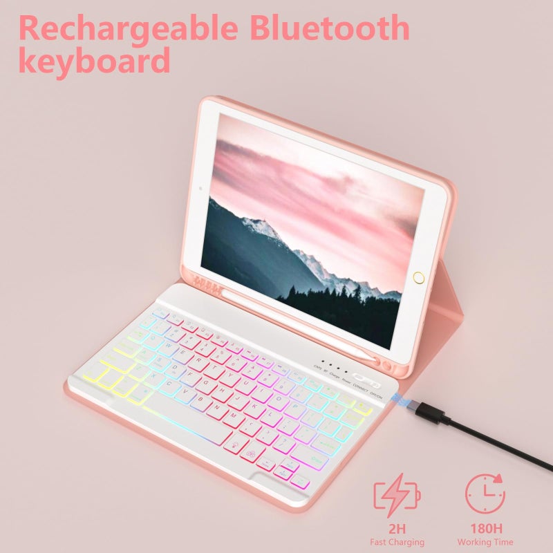 FUWANG Keyboard Case for iPad 9th Generation 10.2 inch 2021 - Detachable 7 Colors Backlit Stand Folio Keyboard Cover for iPad 8th Gen/7th Gen/iPad Pro 10.5"/iPad Air 3rd Gen, with Pencil Holder - Image 5