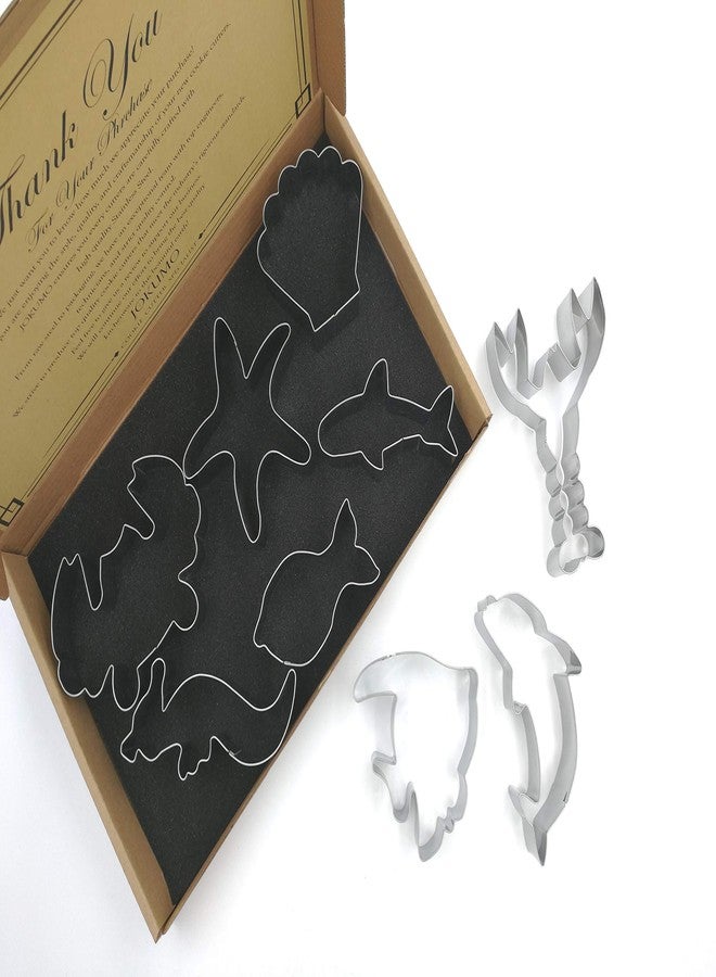 JOKUMO Sea Creatures Cookie Cutters Set – 9PC High Grade 430 Stainless Steel –Fish, Dolphin, Crab, Starfish, Shark, Sea Horse, Lobster, Angel fish, Shell - Image 1
