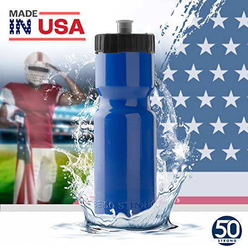 50 Strong Sports Water Bottles 6-Pack – Reusable 22 oz BPA-Free Plastic Bottles with Pull Top Cap – Made in USA – Top Rack Dishwasher Safe – Fits Most Bike Cages Brand - Blue - Image 5