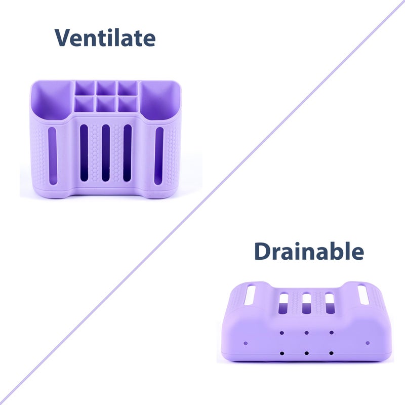 MtBoi Wall-Mounted Silicone Toothbrush Holders for Bathrooms, Electric Toothbrush, Shaver and Toothpaste Holder, Multiple Slots, Suction Pad& Adhesive Tape, Bathroom Organizer, Bathroom Accessories (Purple) - Image 4