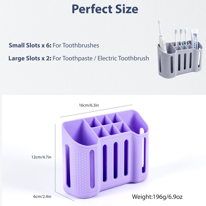 MtBoi Wall-Mounted Silicone Toothbrush Holders for Bathrooms, Electric Toothbrush, Shaver and Toothpaste Holder, Multiple Slots, Suction Pad& Adhesive Tape, Bathroom Organizer, Bathroom Accessories (Purple) - Image 5