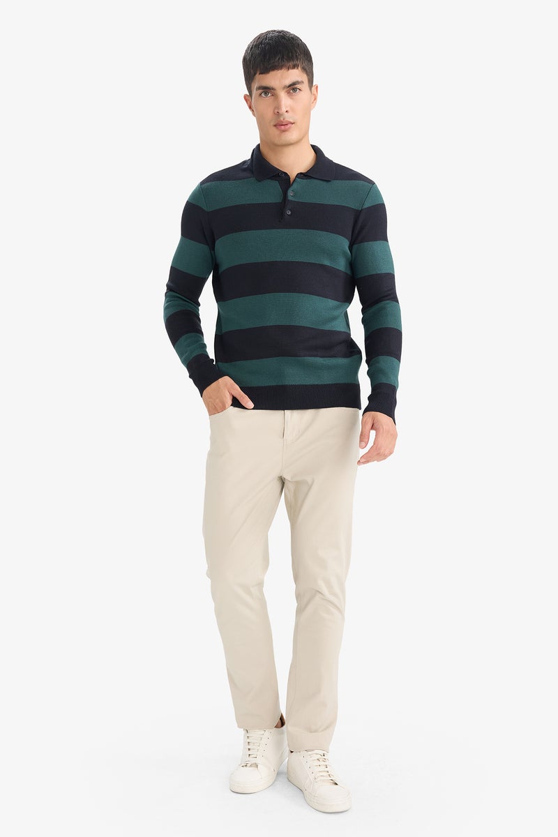 DeFacto Green Man Standard Fit Polo Collar Knitwear Pullover Casual - Image 2