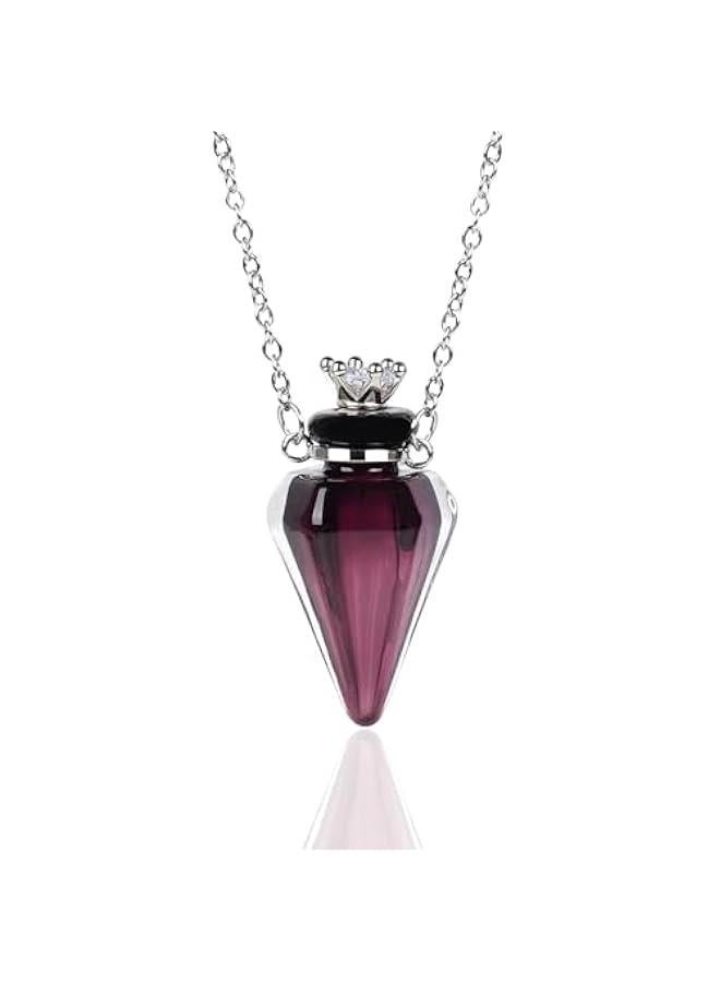 Perfume Bottle Necklace Diamond Shape, Purple Perfume Bottle Necklace, Essential Oil Diffuser Necklace, for Womens Perfume Vial Pendant Necklace Jewelry Unique Gift (Purple Cone)  - Image 1