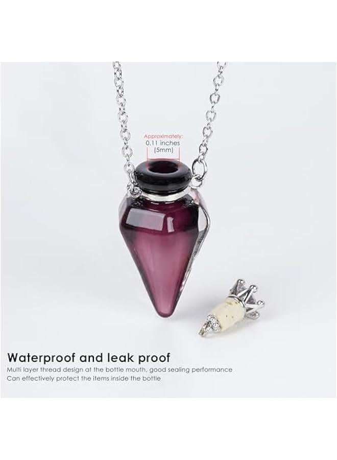 Perfume Bottle Necklace Diamond Shape, Purple Perfume Bottle Necklace, Essential Oil Diffuser Necklace, for Womens Perfume Vial Pendant Necklace Jewelry Unique Gift (Purple Cone)  - Image 2