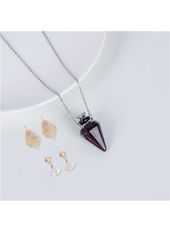 Perfume Bottle Necklace Diamond Shape, Purple Perfume Bottle Necklace, Essential Oil Diffuser Necklace, for Womens Perfume Vial Pendant Necklace Jewelry Unique Gift (Purple Cone)  - Image 3