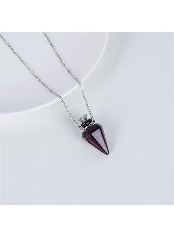 Perfume Bottle Necklace Diamond Shape, Purple Perfume Bottle Necklace, Essential Oil Diffuser Necklace, for Womens Perfume Vial Pendant Necklace Jewelry Unique Gift (Purple Cone)  - Image 4