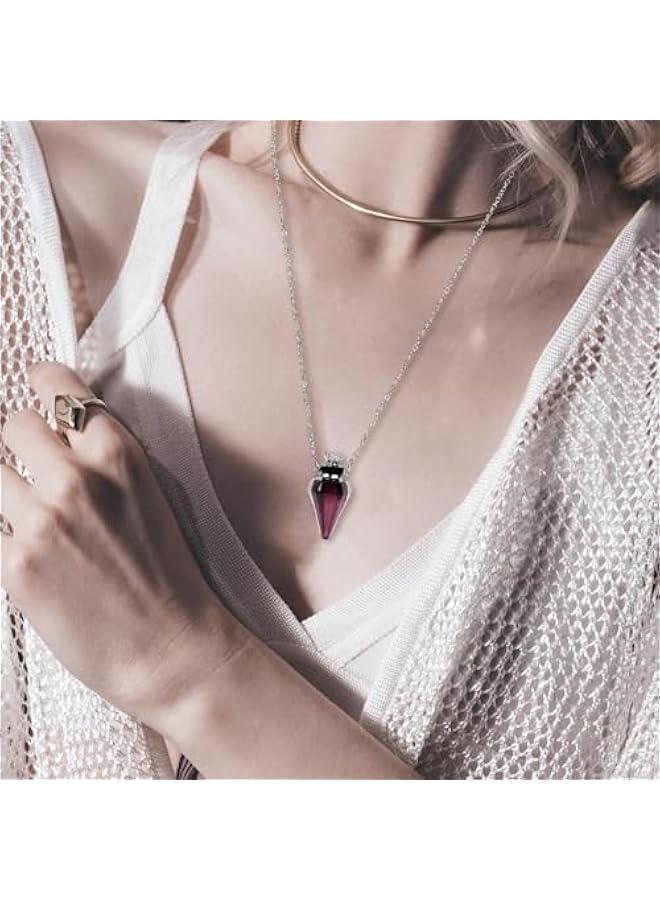 Perfume Bottle Necklace Diamond Shape, Purple Perfume Bottle Necklace, Essential Oil Diffuser Necklace, for Womens Perfume Vial Pendant Necklace Jewelry Unique Gift (Purple Cone)  - Image 5