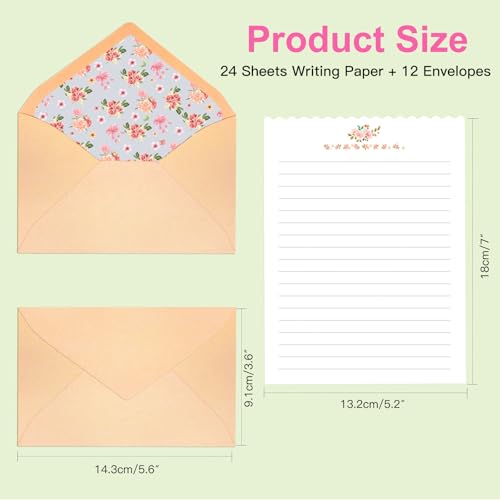 KSIWRE Stationary Paper and Envelopes Set, 24 PCS Writing Stationery Paper with 12 PCS Envelopes, Warm Floral Themed Envelope and Stationery Design for Invitations Gift Decorations Holiday Party - Image 4