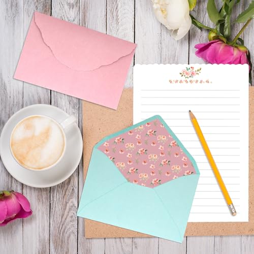 KSIWRE Stationary Paper and Envelopes Set, 24 PCS Writing Stationery Paper with 12 PCS Envelopes, Warm Floral Themed Envelope and Stationery Design for Invitations Gift Decorations Holiday Party - Image 2