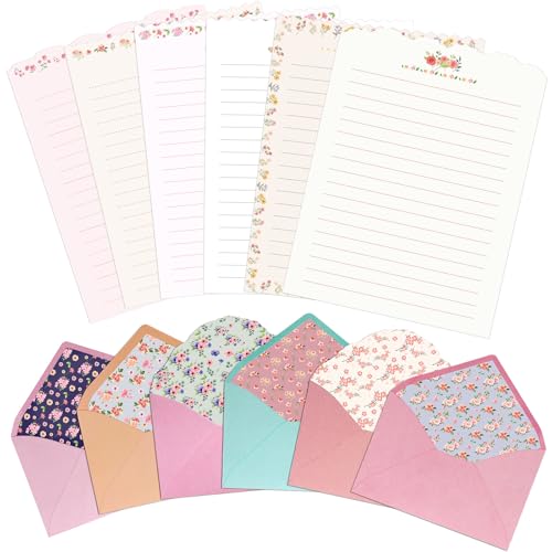 KSIWRE Stationary Paper and Envelopes Set, 24 PCS Writing Stationery Paper with 12 PCS Envelopes, Warm Floral Themed Envelope and Stationery Design for Invitations Gift Decorations Holiday Party - Image 1