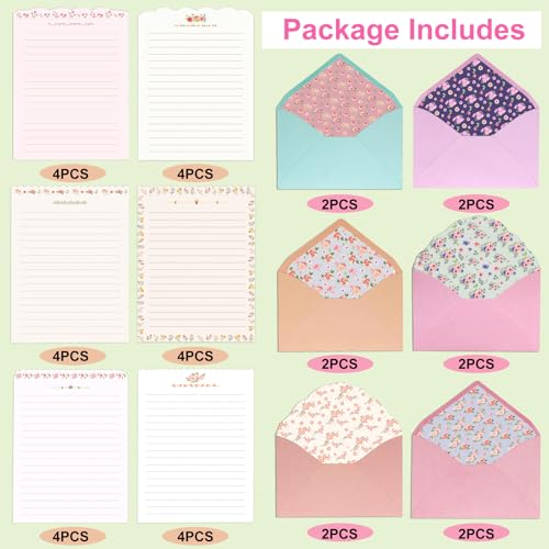 KSIWRE Stationary Paper and Envelopes Set, 24 PCS Writing Stationery Paper with 12 PCS Envelopes, Warm Floral Themed Envelope and Stationery Design for Invitations Gift Decorations Holiday Party - Image 3