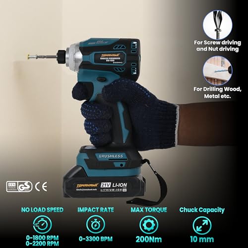 TOMAHAWK® BSD-8200 Brushless Cordless Screwdriver/Impact Driver - 2 Battery with 20V, 2.0Ah, 180 Nm, 2400 RPM, 10Mm Chuck capacity, 2 Speed Mode - Image 2