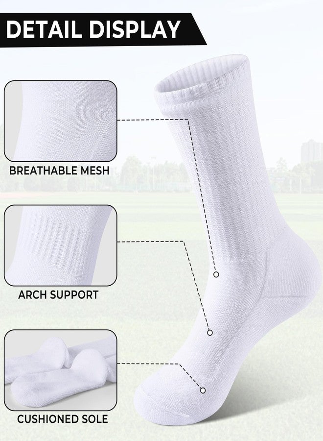 BOOPH 6 Pairs Kids Crew Socks Boys Girls Athletic Cushioned Hiking Sock Warm Soft Running Socks White 10-14 Years - Image 5
