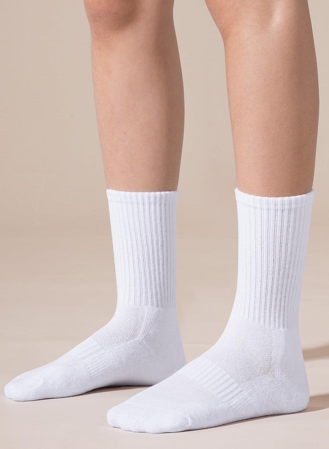 BOOPH 6 Pairs Kids Crew Socks Boys Girls Athletic Cushioned Hiking Sock Warm Soft Running Socks White 10-14 Years - Image 2