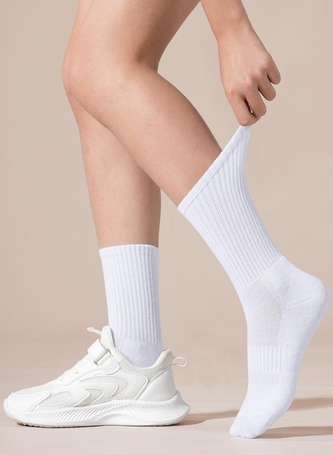 BOOPH 6 Pairs Kids Crew Socks Boys Girls Athletic Cushioned Hiking Sock Warm Soft Running Socks White 10-14 Years - Image 3