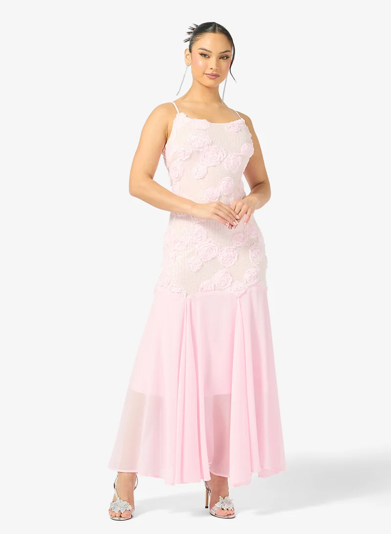 جينجر بوتيك فستان بخصر منخفض وتطريز زهري ثلاثي الأبعاد