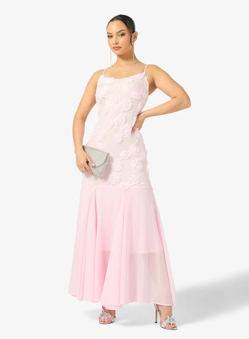 3D Floral Applique Dropwaist Dress