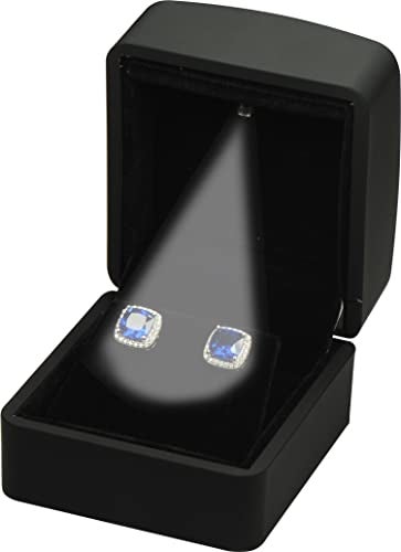 LAODA LED Earring Jewelry Gift Box for Wedding, Proposal, Birthday...Luxury LED Diamond Stud Earring Jewelry Gift Box with Light for Women for Men (Black Earring Box) - Image 1