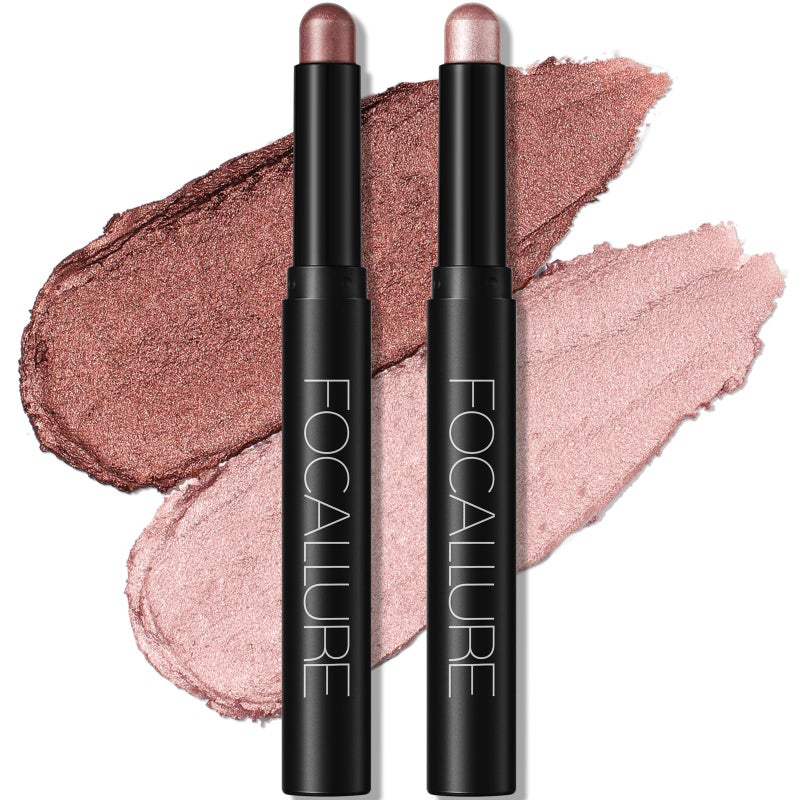 FOCALLURE 2 Pcs Cream Eyeshadow StickBrightener Eyeshadow Pencil CrayonHighlighter Eye Shadow Stick Sets with Creaseproof FormulaLong Lasting Waterproof Eye Shadow Make UpSilky Peach - Image 3