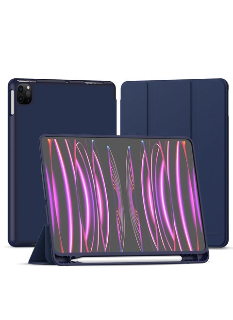 iPad Terra Cover for Apple iPad 11 inch with Smart Pencil Holder Slim Smart Cover with Blue Fabric Stand