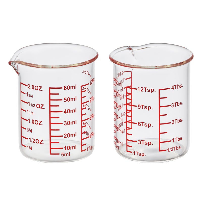 Ackers BORO3.3 High Borosilicate Glass Measuring Cup-V-Shaped Spoutï¼ŒGlass Measuring Beaker for Kitchen or Restaurant, Easy to Read, 60 ML (2 Oz)-Pack of 2 - Image 1