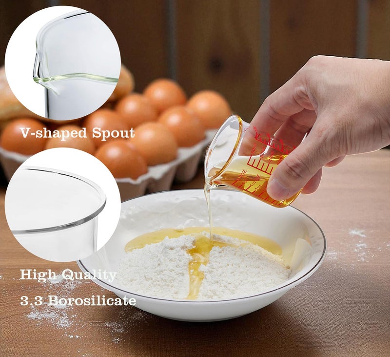 Ackers BORO3.3 High Borosilicate Glass Measuring Cup-V-Shaped Spoutï¼ŒGlass Measuring Beaker for Kitchen or Restaurant, Easy to Read, 60 ML (2 Oz)-Pack of 2 - Image 3