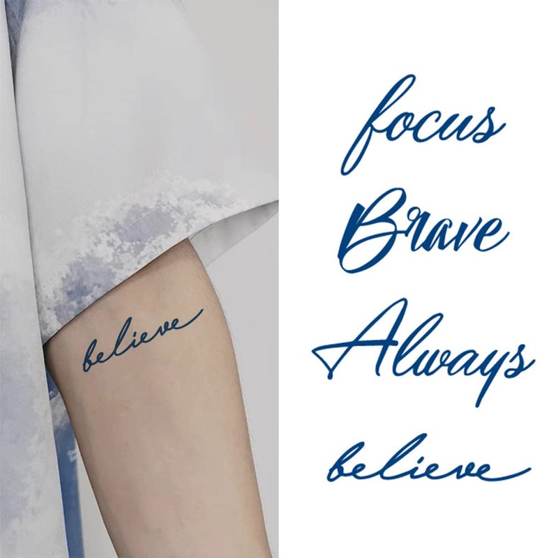 Oottati Semi Permanent Lasts 1-2 Weeks Waterproof Small Cute Temporary Tattoos, Realistic Look, No Adhesive, No Reflection Adult Body Art Stickers 2 Sheets, Words Quotes Always Brave Focus Believe