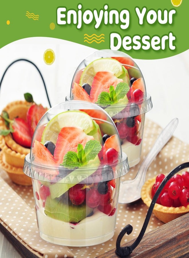 Layhit أكواب بلاستيكية شفافة ذات استخدام واحد 150 قطعة مع أغطية قبة وملعقات أكواب حلوى أكواب آيس كريم صغيرة حاويات حلوى أطباق خفيفة للكعك والفواكه والبارفيه والطعام والبودينغ في الحفلات (8 أونصات) - Image 4