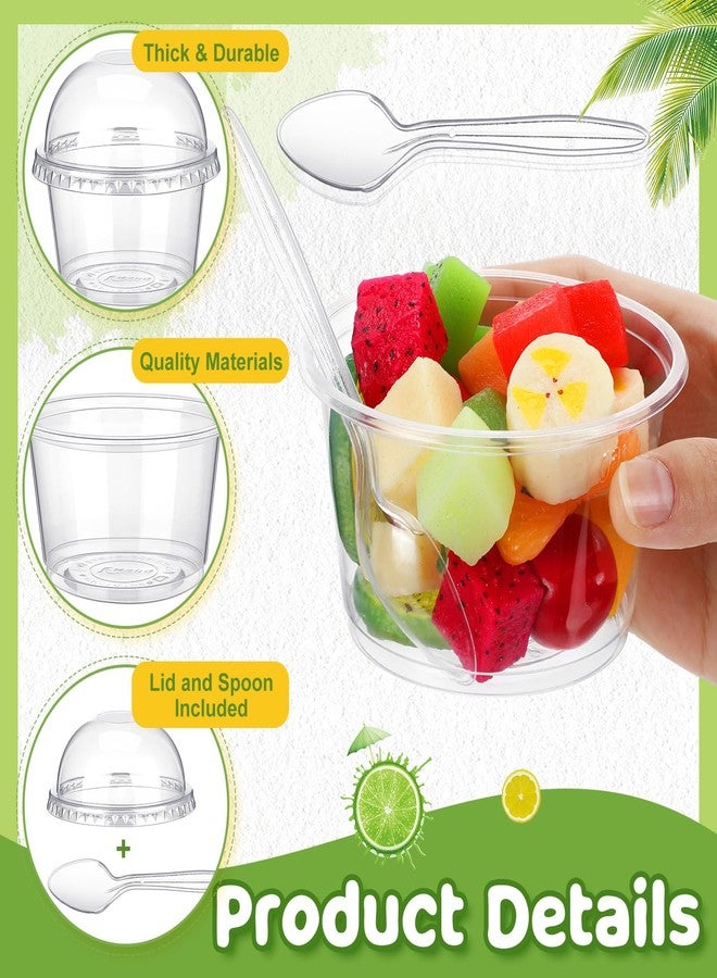 Layhit أكواب بلاستيكية شفافة ذات استخدام واحد 150 قطعة مع أغطية قبة وملعقات أكواب حلوى أكواب آيس كريم صغيرة حاويات حلوى أطباق خفيفة للكعك والفواكه والبارفيه والطعام والبودينغ في الحفلات (8 أونصات) - Image 5