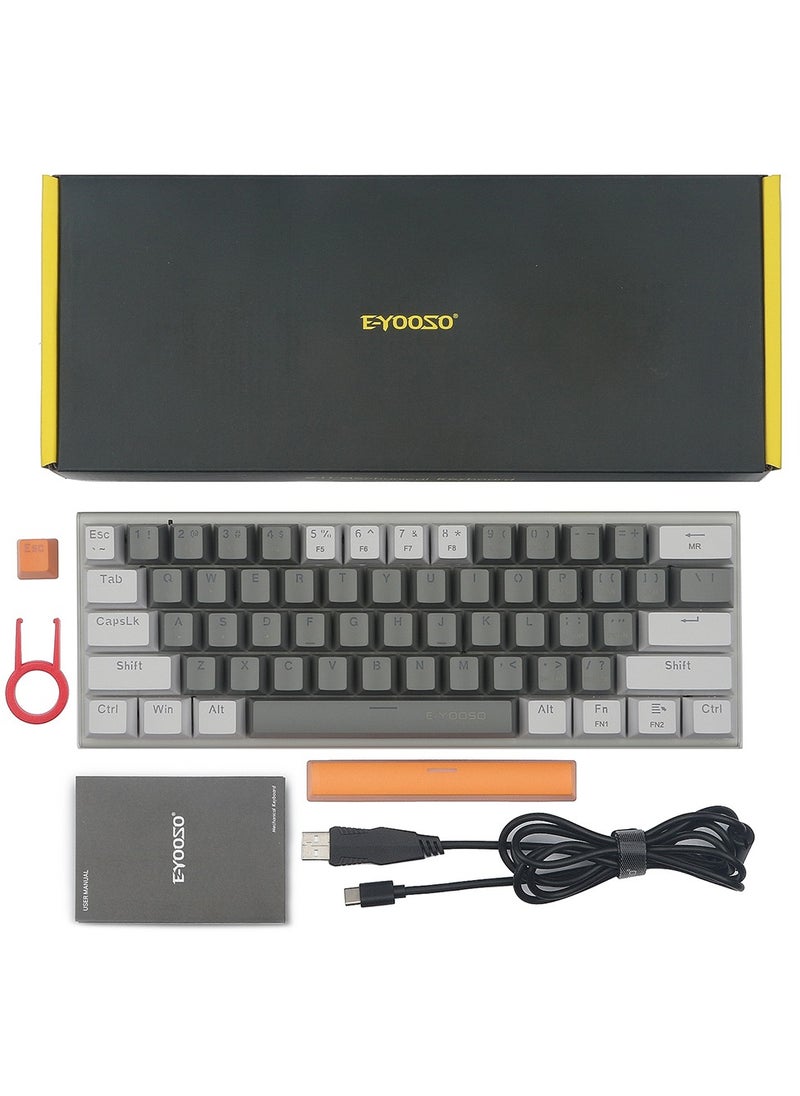 E-YOOSO - Z-11 60% Mechanical Gaming Keyboard,Red Switch 61 Keys Wired Compact Keyboard,Yellow Backlit and Metal Panel for Windows,Mac OS-Grey White - Image 1