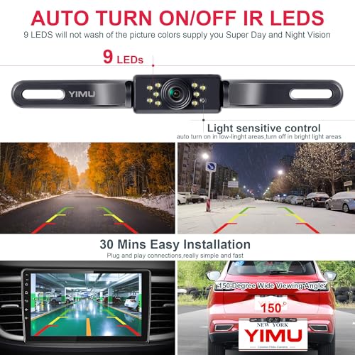 YIMU Car Backup Camera, License Plate Camera with 7 LED Lights Rear Camera, HD Night Vision Rear View Camera,Wide View Angle, IP69K Waterproof Reverse Vehicle Camera for Cars,SUV,Trucks,RV, Pickup - Image 5