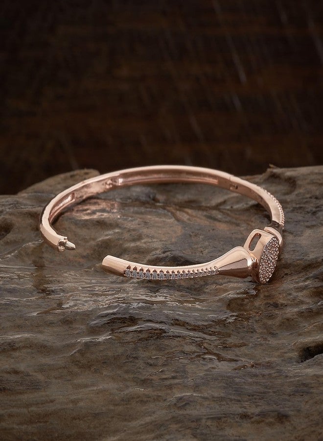 KUSHAL'S Fashion Jewellery White Rose Gold Polished Zircon Kada With Locking System |Best For Gifting, Bride, Bridemaids & Special Occasion | Zircon Kada For Women - 411339 - Image 4