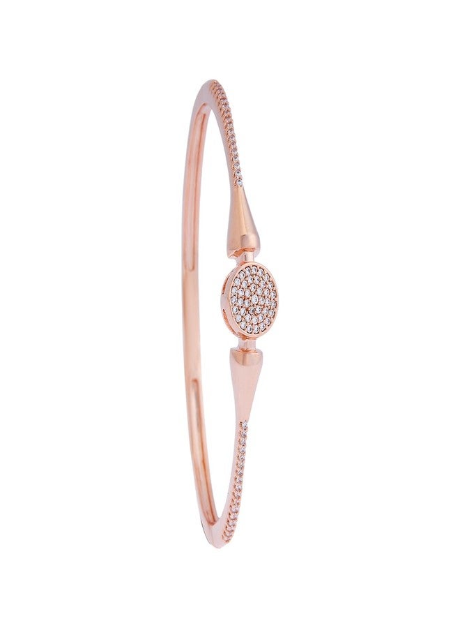 KUSHAL'S Fashion Jewellery White Rose Gold Polished Zircon Kada With Locking System |Best For Gifting, Bride, Bridemaids & Special Occasion | Zircon Kada For Women - 411339 - Image 1
